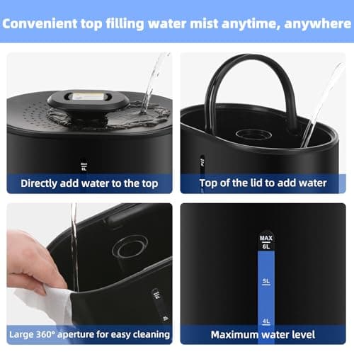 Coolfiqu 6L Humidifiers for Bedroom Large Room Home,Cool and Warm Humidifier for Baby and Plants Hot Mist Top Fill Desk Humidifiers Oil Diffuser,Quiet,Adjustable Mist,360°Nozzle-Black(2026 Upgraded) 6