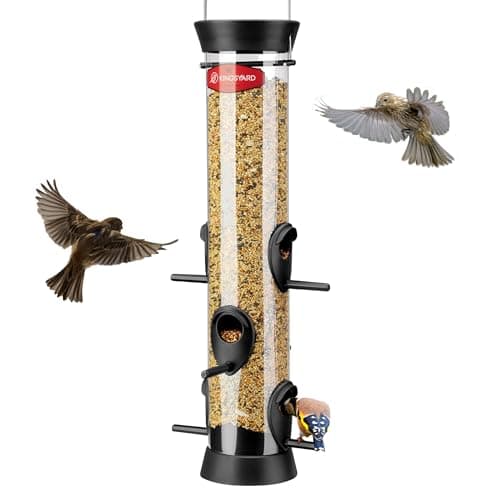 Kingsyard Tube Bird Feeders for Outdoors Hanging, Wild Bird Feeder with 6 Feeding Ports, Easy to Clean & Refill, 2 lbs Seed Capacity, Great for Attracting Finches, Cardinals (Black)