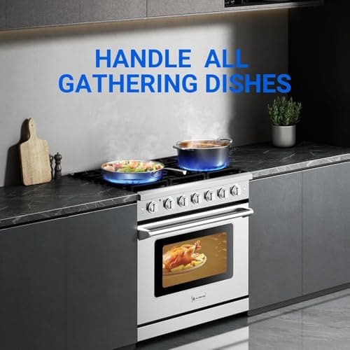 AAOBOSI Upgrade 36 Inch Front Control Gas Range Oven with 6 Cooktop Burners, 6 Cu. Ft 18000 BTU Convection and Self Clean, Freestanding Heavy Duty Gas Range Stove with Halogen Light,Large Capacity 6