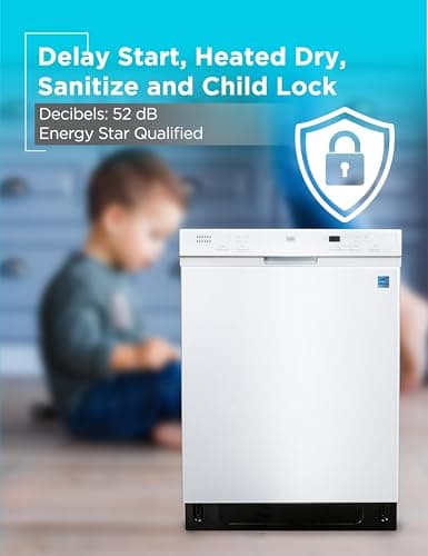 BLACK+DECKER 24" Built-In Dishwasher, 12-Place Setting Capacity with Stainless Steel Tub, Dish Washer with 6 Wash Programs, Low Noise, ENERGY STAR Certified, BDW200MW, White 7