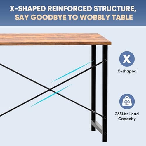 DUMOS 47 Inch Computer Desk for Home Office, Modern Writing Study Table Simple Modern Style for Bedroom Small Space, Large Work Desks with X-Shaped Reinforcement, Wood Brown 5