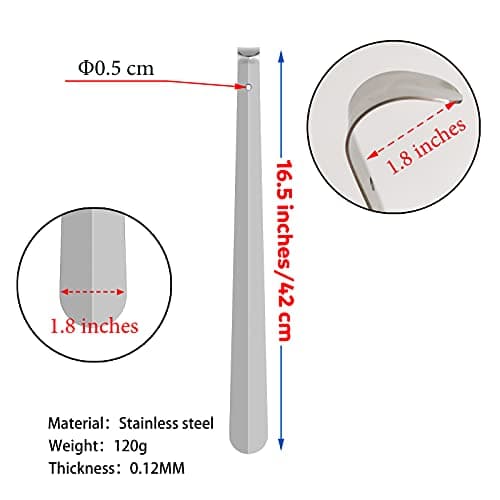 Shoe Horn Long Handle for Seniors,16.5" Long Metal Shoehorns for Men Women Kids,Travel Stainless Steel Shoe Horn Shoe Slip on Tool 1 7