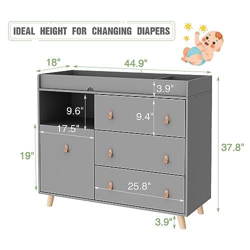 Timechee Baby Dresser Changing Table with Drawers,Shelf,Hidden Laundry Basket Storage,2 in 1 Nursery Dresser Chest for Infants, Baby Diaper Changing Station for Daycare,Bedroom,Grey 6