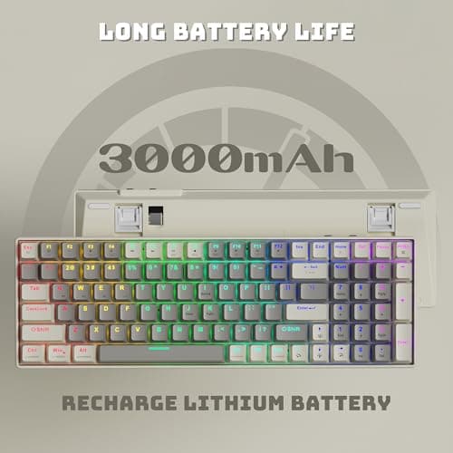 Creamy Mechanical Keyboard Wireless - 100 Keys Hot-Swappable Retro Design, Silent Linear Switches, 3-Mode (BT/2.4G/USB-C), RGB Backlit, 3000mAh, Ergonomic Wrist Rest for Win/Mac Gaming & Typing 8