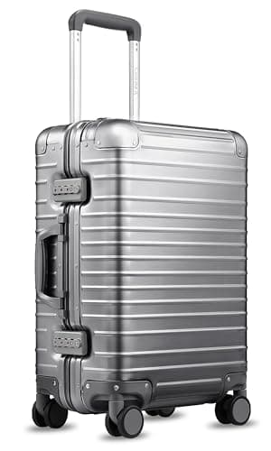 LUGGEX All Aluminum Carry On Luggage with Wheels - Zipperless Hardshell Luggage with TSA Lock (Silver Suitcase,20 Inch)