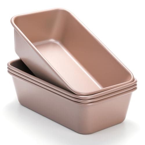 Elsjoy 4 Pack Non-Stick Loaf Pan, 9.5 x 5.5 Inch Champagne Bread Loaf Pans Carbon Steel Bread Tin Set for Baking, Metal Bakeware for Bread, Meatloaf, Cake