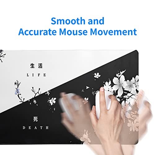 Black and White Japanese Cherry Blossom Gaming Mouse Pad Sakura Death Life Flower Mat 31.5x11.8 Inch Texture Non-Slip Rubber Base Mousepad Stitched Edges Keyboard Desk Pad for Office Home Game 7