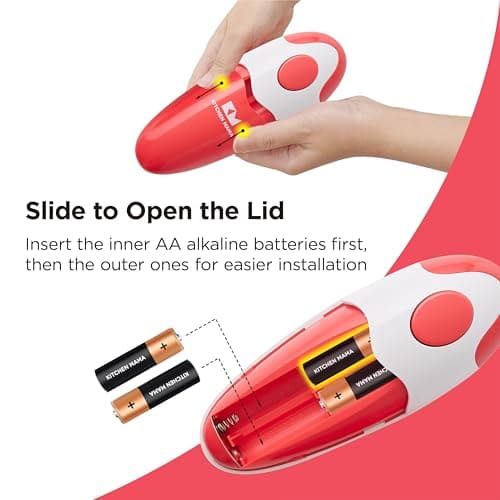 Kitchen Mama Auto Electric Can Opener: Open Your Cans with A Simple Press of Button - Automatic, Hands Free, Smooth Edge, Battery Operated, YES YOU CAN (Red) 5