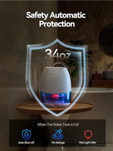 AlohaAir Dehumidifiers for Home, 34 oz Small Dehumidifier for Room, Quiet Dehumidifiers for Bathroom, Bedroom, RV, Closet with Auto Shut Off, 7 Colors Night Light 5