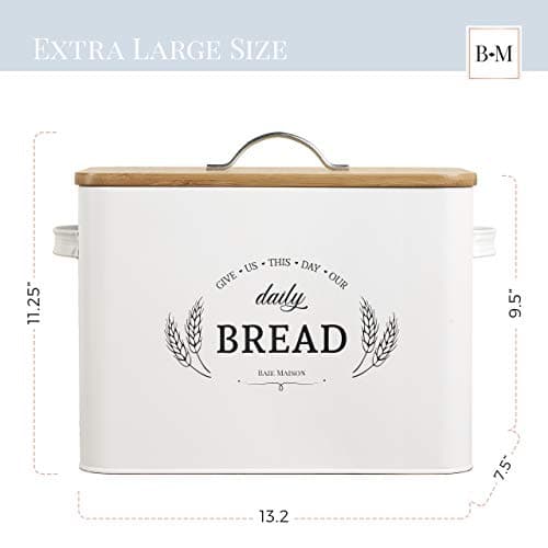 Baie Maison Extra Large White Farmhouse Bread Box for Kitchen Countertop - Breadbox Holder Fits 2+ Loaves - Bread Storage Container Bin - Rustic Bread Keeper Vintage Metal Kitchen Decor for Counter 3