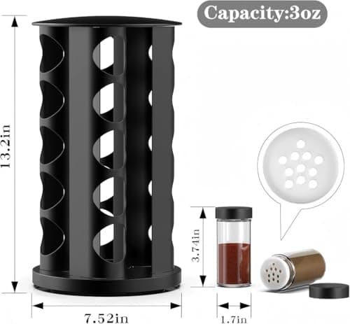 Rotating Spice Rack Organizer for Cabinet, Spice Racks Storage with 20 Jars, Spinning Spice rack for Kitchen Countertop, Spice Holder,Seasoing Storage Racks, Black 6