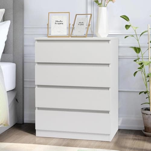 HOBBYZOO White 4 Drawer Dresser for Bedroom, Wood Dresser with 4 Drawers, Tall Dresser Chest of Drawers for Home Office, Modern Bedroom Furniture with Storage, 23.6" X 14.9" X 30.7