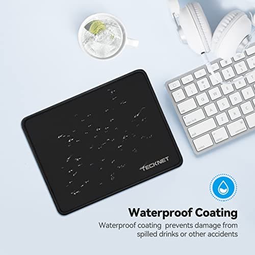 TECKNET Mouse Pad with Anti-fray Stitching, Waterproof Surface & Non-Slip Rubber Base with Stitched Edges Gaming Mouse Mat for Laptop，Compatible with Laser and Optical Mice - Black 5