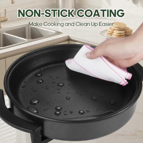 MIOAOTCE 12" Round Electric Skillet with lid, Ceramic Nonstick Coating Electric Frying Pan, 1500W Quick & Even Heating, 5 Adjustable Temperature Control, Tempered Glass Lid & Cool-Touch Handles 6