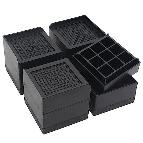 HANIHUA 4 Sets Bed Risers Furniture Risers 3 inch, Heavy Duty Bed Lifts Risers for Table, Sofa, Chair, Couch, Desk, Adjustable Bed Frame Risers Supports Up to 1,500 Lbs Black