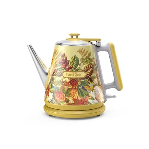 Hazel Quinn Retro X Eduardo Recife Collaboration Electric Kettle- 1 Litres / 34 Ounces Retro Small Tea Kettle, Double Wall, 304 Stainless Steel, 800W Fast Boiling, Cordless, BPA-Free, Auto Shut-Off
