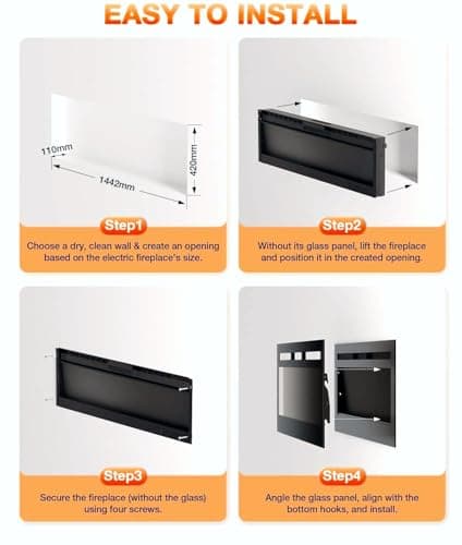 VISVEIL Electric Fireplace 60Inch,Wall Mounted Electric Fireplace Heater with Timer Inserts，TV Stand Touch Screen and Realistic Flame,Log Set,Crystal Flames 750 to 1500W，Remote for Living Room 7