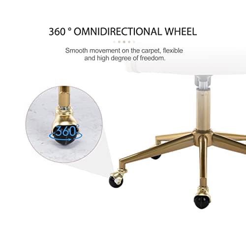 Nrizc Velvet Office Desk Chair, Upholstered Home Office Desk Chairs with Adjustable Swivel Wheels, Ergonomic Office Chair for Living Room, Bedroom, Office, Vanity Study (Beige) 7