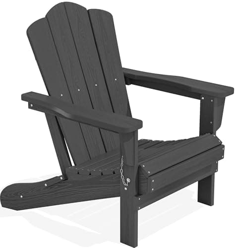 KINGYES Folding Adirondack Chair, HDPE All-Weather Patio Chairs, Wooden Textured Lawn Chair for Poolside, Backyard, Deck, Fire Pit, Grey