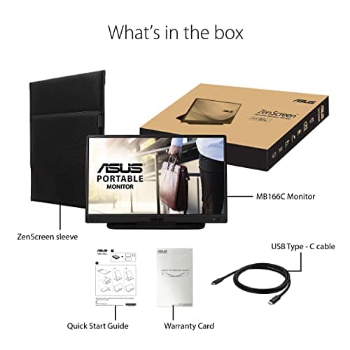 ASUS ZenScreen 15.6” 1080P Portable USB Monitor (MB166C) - Full HD, IPS, USB Type-C, USB-Powered, Eye Care, Flicker Free, Blue Light Filter, Tripod Mountable, Anti-Glare Surface, Protective Sleeve 5