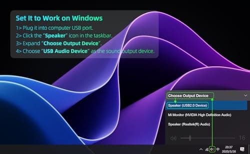 Computer Speakers for Desktop PC, Monitor Speakers, USB Plug-in, Wired, External Speaker for Laptop, Small Computer Soundbar for PC, with Loud Sound, Deep Bass, USB-C Adapter, Easily Clamp to Monitor 8