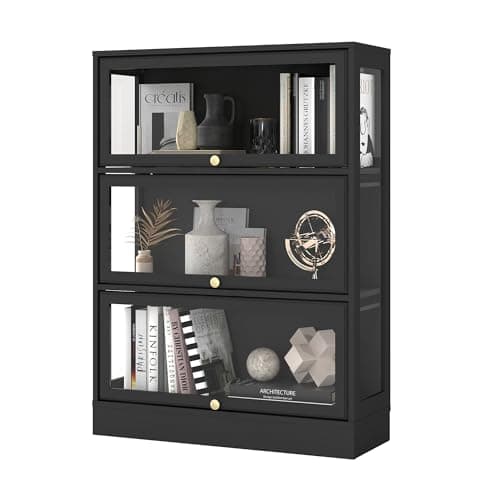 BONITURE Display Cabinet with Acrylic Glass Doors,3-Tiers Curio Cabinet with LED Lighting for Collectibles, Collectibles Toy Organizers Rack & Display Shelf Display Case Storage Cabinet, Black 9