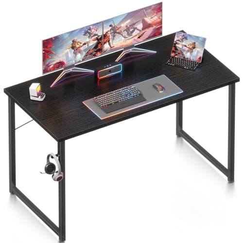 ODK 48 Inches Computer Desk for Small Spaces, Study Table for Home Office, Writing Desk with Headphone Hooks, Black