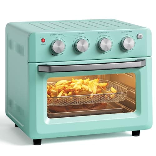 SIMOE 19QT Oven & Toaster, Retro Air Fryer + Convection Toaster Oven, 7 in 1 Combo with Bake, Toast, Broil & Warm Options, 5 Accessories & Recipe Book, Stainless Steel, 1550W, (Turquoise)