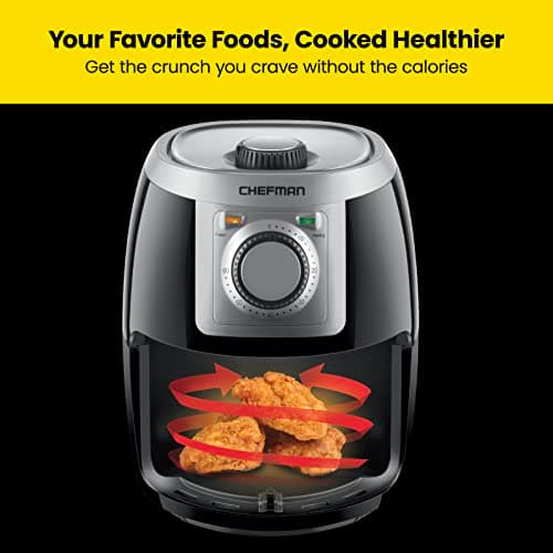 CHEFMAN Small, Compact Air Fryer Healthy Cooking, 2 Qt, Nonstick, User Friendly and Adjustable Temperature Control w/ 60 Minute Timer & Auto Shutoff, Dishwasher Safe Basket, BPA - Free, Black 6