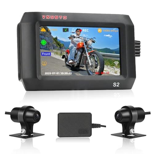 VSYSTO S2 Pro Dual Channel Motorcycle Dash Cam, Front and Rear 1080P 30fps Waterproof Lens, Supports 5GHz Wi-Fi Parking Mode GPS 512GB Max