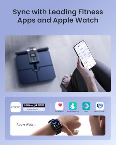 RENPHO Smart Scale for Body Weight, 8-Electrode Body Composition Scale with BMI, Body Fat, Muscle Mass, Rechargeable Body Fat Scale with Full-Color TFT LCD on Handle, MorphoScan Nova, Dark Blue 8