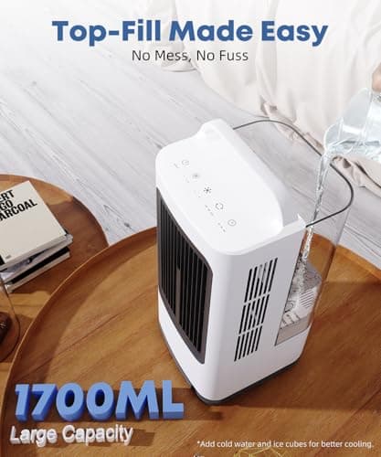 XAMATTS Portable Air Conditioners, 1700ml Evaporative Air Cooler with Remote, 120° Oscillating Mini Air Conditioner Portable with 3 Speeds & 1-7H Timer, Portable AC Unit for Bedroom Room Office Desk 8