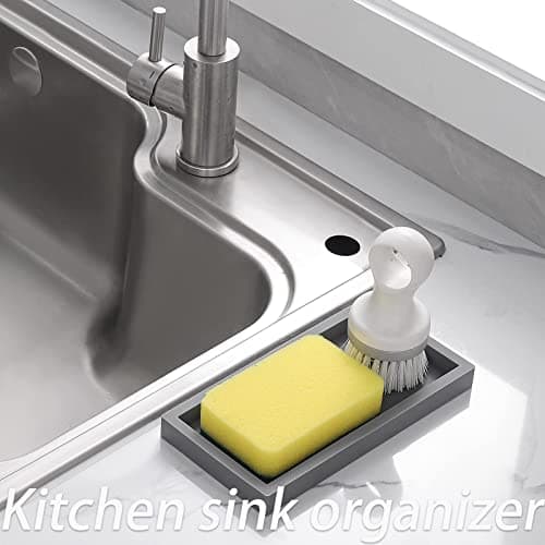 Small Silicone Bathroom Vanity Tray Rectangle Soap and Sponge Holder Kitchen Sink Organizer for Scrubber, Lotion Bottles, Perfume, Jewelry, Candle, Key Trinket Ring, Grey 8
