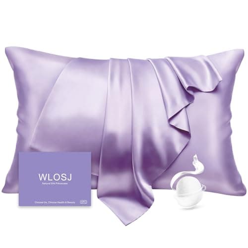 WLOSJ 100% Silk Pillow Cases Queen Size Mulberry Silk Pillowcase for Hair and Skin 22 Momme Highest Grade 6A Silk Cooling Soft Smooth with Zipper 20 x 30 Inches 1PC, Lavender