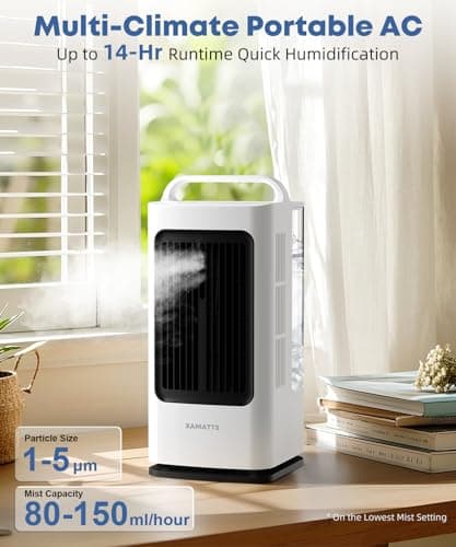 XAMATTS Portable Air Conditioners, 1700ml Evaporative Air Cooler with Remote, 120° Oscillating Mini Air Conditioner Portable with 3 Speeds & 1-7H Timer, Portable AC Unit for Bedroom Room Office Desk 5
