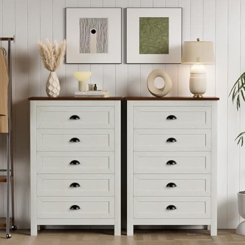 SINROM Black Dresser for Bedroom, Farmhouse 5 Drawers Dresser, 46.9" Tall Chest of Drawers with Metal Handles,Wood Chest Storage Cabinet for Living Room, Bedroom, Hallway
