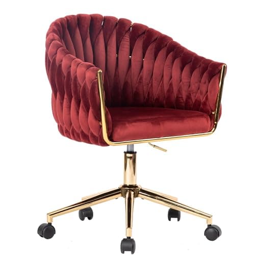 Comermax Velvet Office Chair, Vanity Chairs with Wheels, 360° Swivel Velvet Home Office Desk Chair, Accent Chair Makeup Vanity Chair for Bedroom, Living Room(Red)