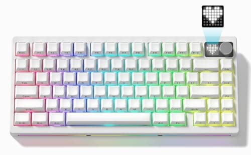 Womier 75% Wireless Mechanical Gaming Keyboard with Knob & Dot-matrix Display Bluetooth5.0/2.4GHz/USB C Thocky Creamy Keyboard for PC Computer, 8000mAh Battery Jelly key board for Win/Mac (MT75-White)