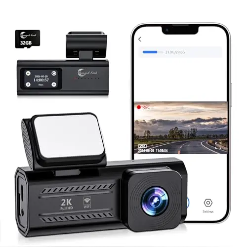 2K Front Dash Cam with WiFi, Diamond Lark 1440P Dash Camera for Cars with Free 32GB Card, Dashboard Dashcam, 1.47” LCD Screen, 170°Wide Angle, 24H Parking Mode, Night Vision, Detachable Bracket