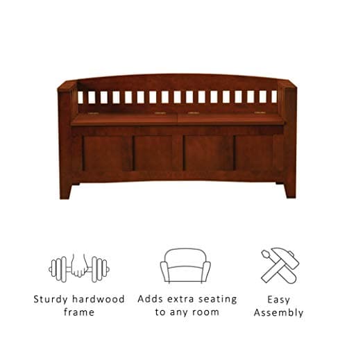 Linon Home Decor Storage Bench with Short Split Seat Storage, Walnut, 50 inchw x 17 inchd x 25.25 inchh. 4