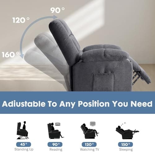 DUMOS Power Lift Recliner Chair with Vibration Massage and Heat for Elderly, Ergonomic Overstuffed Breathable Fabric Reclining Chair with 3 Pockets, Remote Control, Living Room, Bedroom, Grey 6