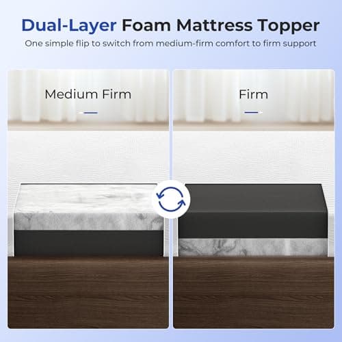 HOMRELEXA Firm Cooling Mattress Topper Queen Size 3 Inch, Cooling Gel & Bamboo Charcoal Memory Foam Mattress Topper for Back Pain Relief, Dual-Layer Foam Bed Pad with Removable Cover 6