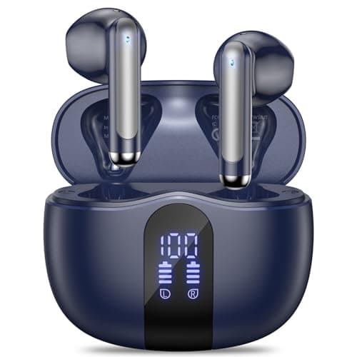 JYUESJKJ Wireless Earbuds, Bluetooth 5.4 Ear Buds with Power Display Charging Case, Stereo Deep Bass Headphones with 50H Playtime, IPX7 Waterproof, for Laptop, Android/iOS, Pad, Blue