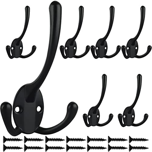 7 Pack Big Heavy Duty Triple Coat Hooks Wall Mounted with 14 Screws, Retro Double Utility Rustic Hooks for Thick Coat, Bag, Towel