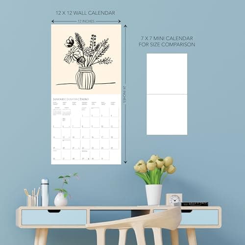 Graphique 2025 Floral Ink Wall Calendar | 12” x 12” | Thick Paper | Home & Office Organizer | Large Monthly Grid | 3 Languages & Marked Holidays | 4 Month Preview Page for 2026 5