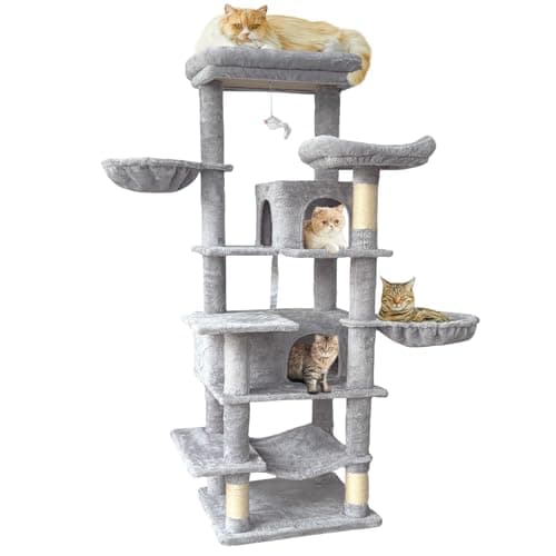 68 Inches Multi-Level Large and Tall Cat Tree Tower for Indoor Cats/Removable Pad/Cat Condo/Sisal Scratching Posts/Hammock/Cat Activity Center/Wide Base 7