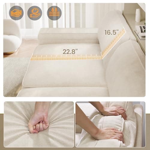 SEDETA Modern Sofas Couches for Living Room, Comfy Couch with Extra Deep Seats, Oversized Loveseat Sofa with Storage and 2 USB Charging Ports, Removable Sofa Cover(Beige Chenille) 5