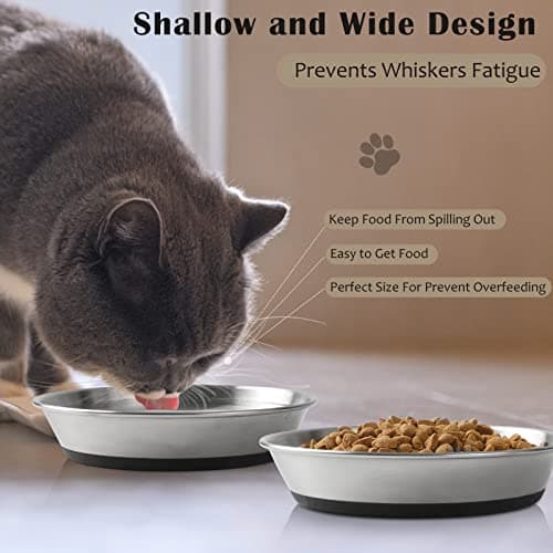 WROSWT Stainless Steel Cat Bowls,Whisker Friendly Shallow Cat Dishes for Food and Water,Non-Slip Silicone Bottom,Heavy Duty,Replacement Kitten Metal Plate for Elevated Stands,3 Pack 6