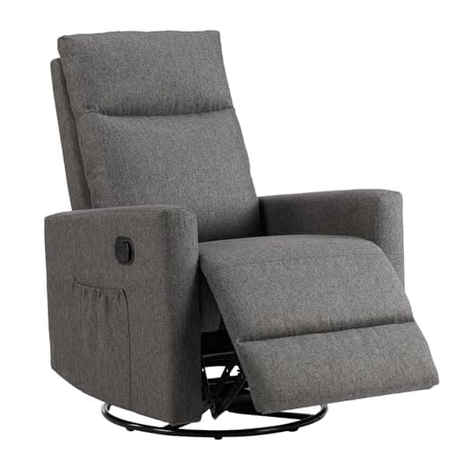 Sweetcrispy Swivel Recliner Chair, Rocking Chair Nursery, Glider Rocker Recliner, Nursery Chair with Extra Large Footrest for Living Room, High Back, Upholstered Deep Seat (Deep Gray)