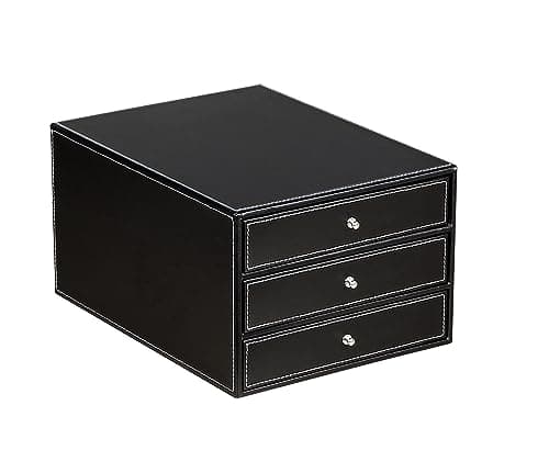 PU Leather Desktop Organizer with Drawers,3 Drawer Office Desk Organizer,Desktop Storage for Office Supplies/A4 Paper/Magazine/Book,for Office School Home.Black 7